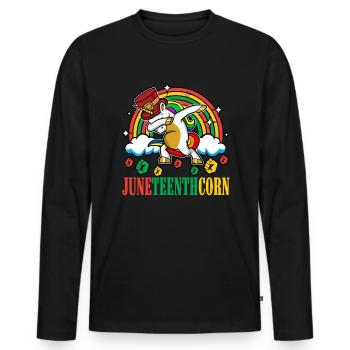 Juneteenthcorn Unicorn Black History Juneteenth - Männer Premium Bio Langarmshirt - Schwarz - Vorne - Nico (187cm)