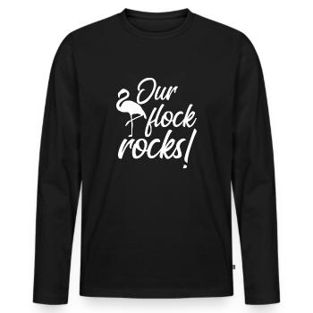 Unsere Flock -Felsen rosa Flamingo unsere Flock -F - Männer Premium Bio Langarmshirt - Schwarz - Vorne - Nico (187cm)