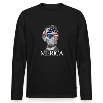 Merica Abe Lincoln Patriotisch 4. Juli Lincoln - Männer Premium Bio Langarmshirt - Schwarz - Vorne - Nico (187cm)