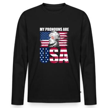 Meine Pronomen sind USA Alexander Hamilton 4. Juli - Männer Premium Bio Langarmshirt - Schwarz - Vorne - Nico (187cm)