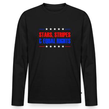Sterne Stripes und gleiche Rechte 4. Juli Frauen - Männer Premium Bio Langarmshirt - Schwarz - Vorne - Nico (187cm)