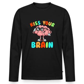 Küss dein Gehirn, s��er Lehrer zur�ck in die Schul - Männer Premium Bio Langarmshirt - Schwarz - Vorne - Nico (187cm)