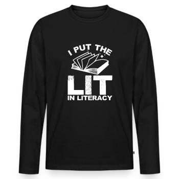 Ich habe die Leuchtet in der Alphabetisierung zurü - Männer Premium Bio Langarmshirt - Schwarz - Vorne - Nico (187cm)