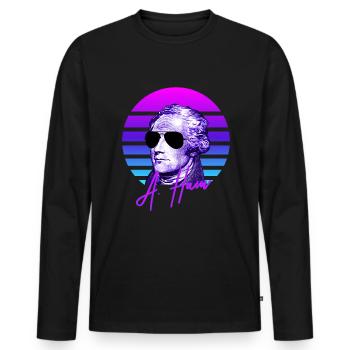Alexander Hamilton Vaporwave Amerikanische Geschic - Männer Premium Bio Langarmshirt - Schwarz - Vorne - Nico (187cm)