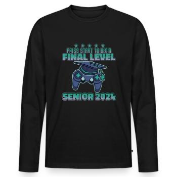 Press launch to launch the final level of 2024 - Men's Premium Organic Long Sleeve Shirt - black - Front - Nico (187cm)