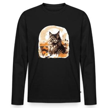 Maine Coon Automne Halloween Chat - T-shirt manches longues Premium bio Homme - noir - Devant - Nico (187cm)