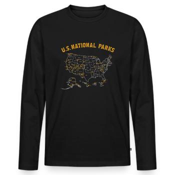 US National Parks USA MAP Wandercamp Kinder Campin - Männer Premium Bio Langarmshirt - Schwarz - Vorne - Nico (187cm)
