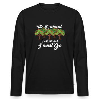 Der Obstgarten ruft an und ich muss Apple PickingA - Männer Premium Bio Langarmshirt - Schwarz - Vorne - Nico (187cm)