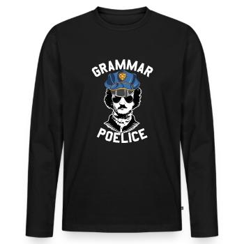 Grammatikpolitik Edgar Allan Poe GrammatikpolizeiE - Männer Premium Bio Langarmshirt - Schwarz - Vorne - Nico (187cm)