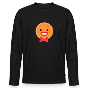 Lebkuchen Mann Emoticons glücklich LebkuchenHappy - Männer Premium Bio Langarmshirt - Schwarz - Vorne - Nico (187cm)