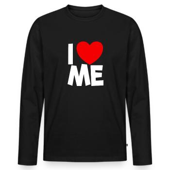 Ich liebe mich rotes Herz Selbstliebe Bestätigung - Männer Premium Bio Langarmshirt - Schwarz - Vorne - Nico (187cm)