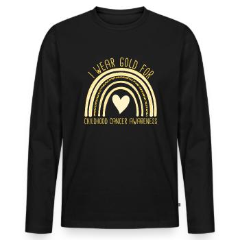 Ich trage Gold für das Bewusstsein von Krebs bei K - Männer Premium Bio Langarmshirt - Schwarz - Vorne - Nico (187cm)