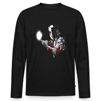 Amerikanische Flagge Schweißerin patriotisch USA A - Männer Premium Bio Langarmshirt - Schwarz - Vorne - Nico (187cm)