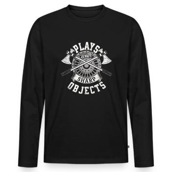 Spielt mit scharfen Objekten Axe Funny Axtwurfspie - Männer Premium Bio Langarmshirt - Schwarz - Vorne - Nico (187cm)
