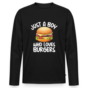 Juste un garçon qui aime le hamburger cheeseburgerfunny - T-shirt manches longues Premium bio Homme - noir - Devant - Nico (187cm)