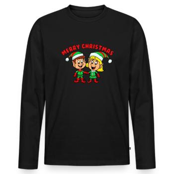 Frohe Weihnachten Elfen Jungen Mädchen Kinder Weih - Männer Premium Bio Langarmshirt - Schwarz - Vorne - Nico (187cm)