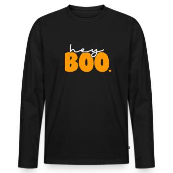 Hey Boo lustige Halloween -Paare Hey Boo - Männer Premium Bio Langarmshirt - Schwarz - Vorne - Nico (187cm)