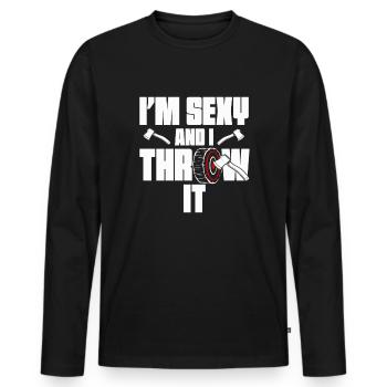 Ich bin sexy und ich werfe es lustige Frauen eines - Männer Premium Bio Langarmshirt - Schwarz - Vorne - Nico (187cm)