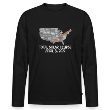 Gesamt Solarfinsternis 8. April 2024 USA MAP -Gesa - Männer Premium Bio Langarmshirt - Schwarz - Vorne - Nico (187cm)
