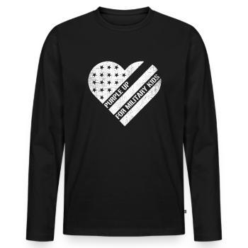 Lila up für Military Kids Heart USA Flagge - Männer Premium Bio Langarmshirt - Schwarz - Vorne - Nico (187cm)