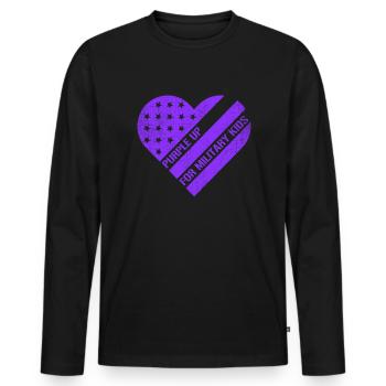 Lila up für Military Kids Heart USA Flagge - Männer Premium Bio Langarmshirt - Schwarz - Vorne - Nico (187cm)