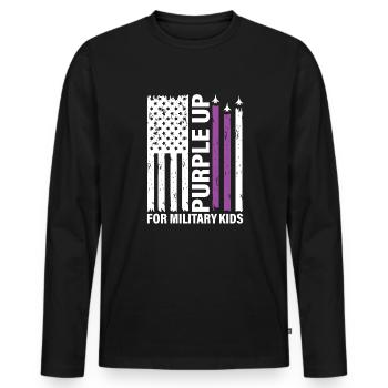 Lila up für Military Kids USA Flagge Kämpfer Jet - Männer Premium Bio Langarmshirt - Schwarz - Vorne - Nico (187cm)