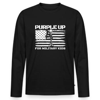 Lila auf Military Kids USA Purple up - Männer Premium Bio Langarmshirt - Schwarz - Vorne - Nico (187cm)
