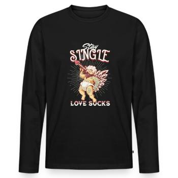 Bleib Single Love Sucks Valentines Anti Valentine - Männer Premium Bio Langarmshirt - Schwarz - Vorne - Nico (187cm)