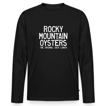 Rocky Mountain Oysters Das Original Sack Lunch - Männer Premium Bio Langarmshirt - Schwarz - Vorne - Nico (187cm)