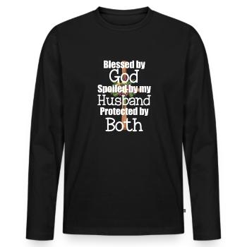 Von Gott gesegnet, von meinem Mann verwöhnt und be - Männer Premium Bio Langarmshirt - Schwarz - Vorne - Nico (187cm)
