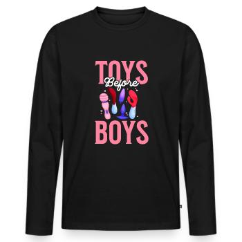 Spielzeug vor Jungen, Erwachsenen-Humor, Frauen, p - Männer Premium Bio Langarmshirt - Schwarz - Vorne - Nico (187cm)