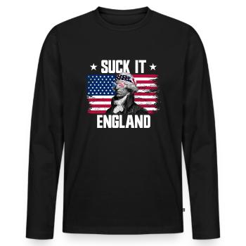 Suck It England John Hancock Gründerväter - Männer Premium Bio Langarmshirt - Schwarz - Vorne - Nico (187cm)