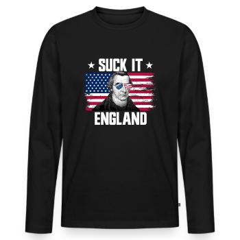 Suck It England Gründerväter von Patrick Henry - Männer Premium Bio Langarmshirt - Schwarz - Vorne - Nico (187cm)