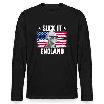 Suck It England George Washington 4. Juli - Männer Premium Bio Langarmshirt - Schwarz - Vorne - Nico (187cm)