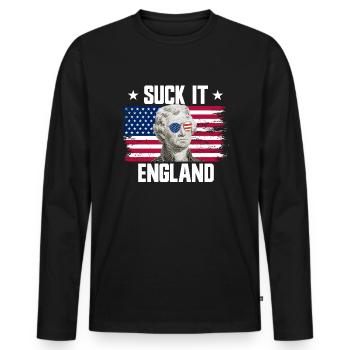 Suck It England Thomas Jefferson 4. Juli - Männer Premium Bio Langarmshirt - Schwarz - Vorne - Nico (187cm)