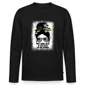 Wir sind alle ein bisschen 10-96 hier Damen Dispat - Männer Premium Bio Langarmshirt - Schwarz - Vorne - Nico (187cm)
