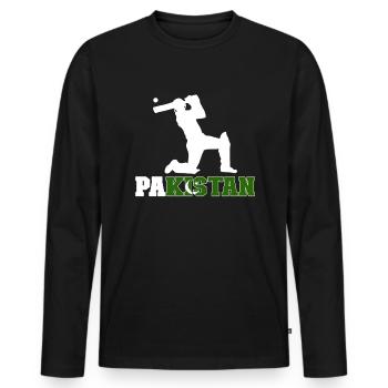 Cricket-Spieler mit pakistanischer Flagge. Cricket - Männer Premium Bio Langarmshirt - Schwarz - Vorne - Nico (187cm)