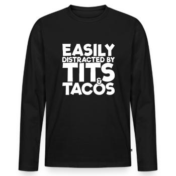 Leicht abgelenkt von Tits und Tacos Cinco De May - Männer Premium Bio Langarmshirt - Schwarz - Vorne - Nico (187cm)