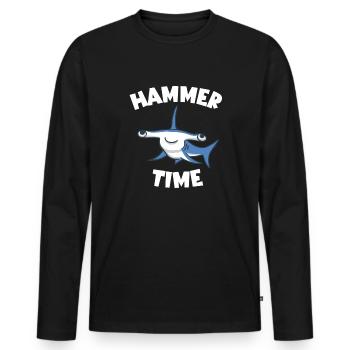 Hammer Time Kinder Mädchen Jungen HammerhaiHammerh - Männer Premium Bio Langarmshirt - Schwarz - Vorne - Nico (187cm)