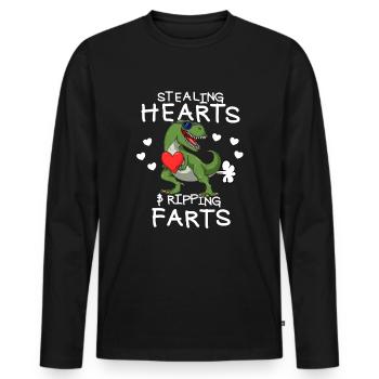 Herzen stehlen und Fürze zerreißen. Lustiger Valen - Männer Premium Bio Langarmshirt - Schwarz - Vorne - Nico (187cm)