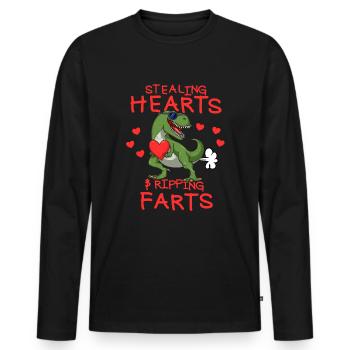 Herzen stehlen und Fürze zerreißen. Lustiger Valen - Männer Premium Bio Langarmshirt - Schwarz - Vorne - Nico (187cm)