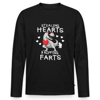 Herzen stehlen und Fürze zerreißen. Lustiger Valen - Männer Premium Bio Langarmshirt - Schwarz - Vorne - Nico (187cm)