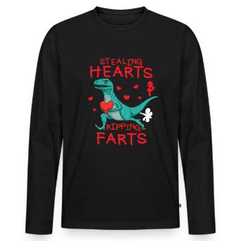 Herzen stehlen und Fürze reißen, Jungen zum Valent - Männer Premium Bio Langarmshirt - Schwarz - Vorne - Nico (187cm)