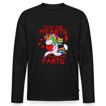 Herzen stehlen und Fürze sprengen. Lustiger Valent - Männer Premium Bio Langarmshirt - Schwarz - Vorne - Nico (187cm)