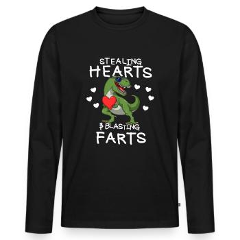 Herzen stehlen und Fürze in die Luft jagen, Valent - Männer Premium Bio Langarmshirt - Schwarz - Vorne - Nico (187cm)