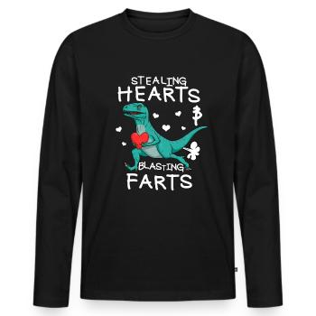 Herzen stehlen und Furz-Valentine-Raptor sprengen - Männer Premium Bio Langarmshirt - Schwarz - Vorne - Nico (187cm)