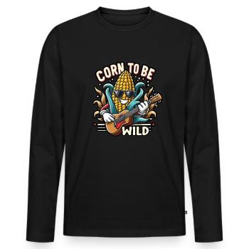 Corn To Be Wild Funny Corn Lover Word Game M - Men's Premium Organic Long Sleeve Shirt - black - Front - Nico (187cm)