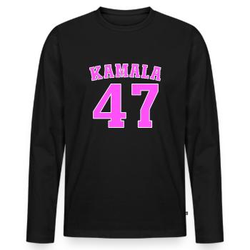 Kamala 47 Harris 2024 Damen Kamala 47 - Männer Premium Bio Langarmshirt - Schwarz - Vorne - Nico (187cm)