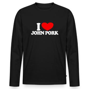 Ich liebe John Pork Red Heart John Pork Meme - Männer Premium Bio Langarmshirt - Schwarz - Vorne - Nico (187cm)