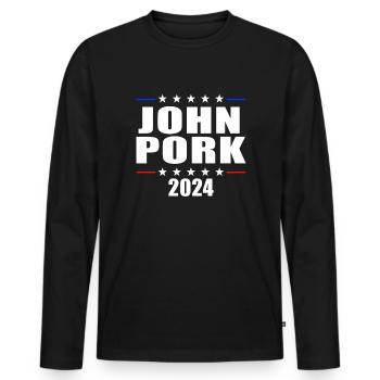 John Pork 2024 John Pork - Männer Premium Bio Langarmshirt - Schwarz - Vorne - Nico (187cm)